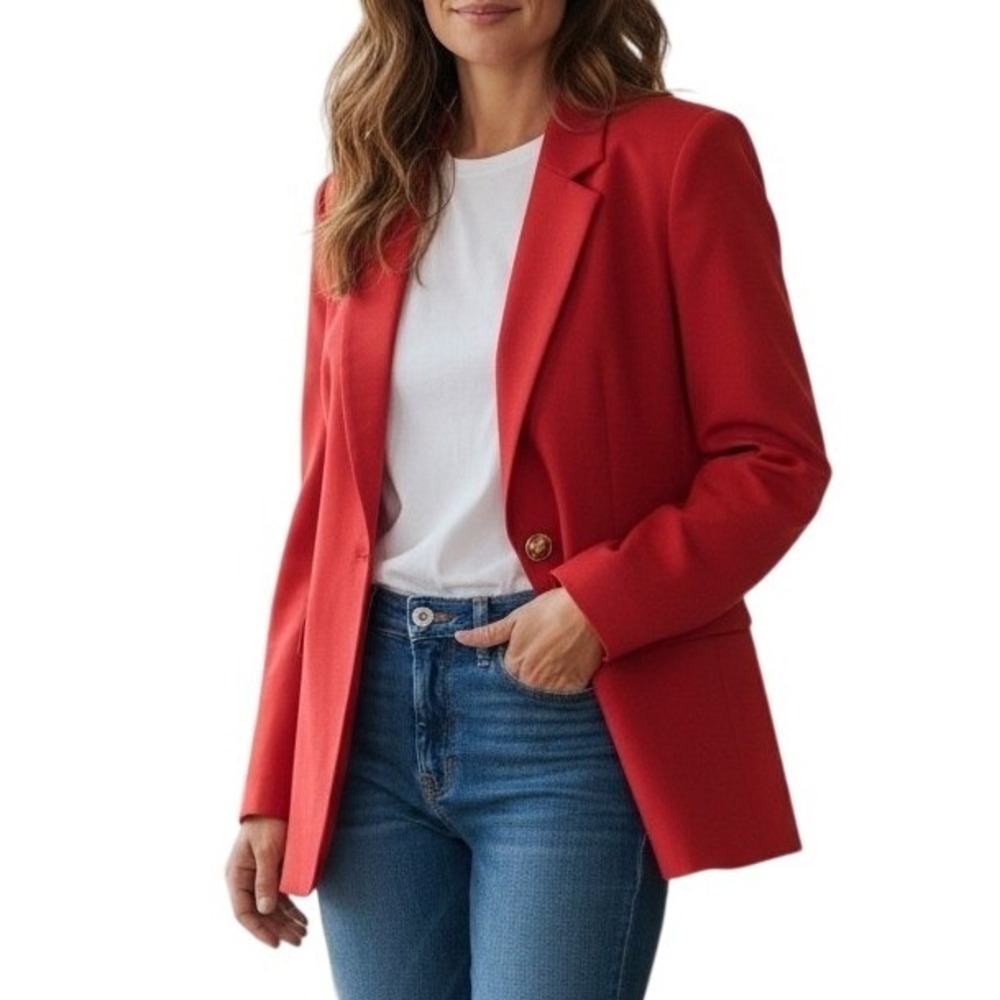 Jennifer Moore Blazer Womens 14P Red Single Button Vintage Professional‎ Jacket